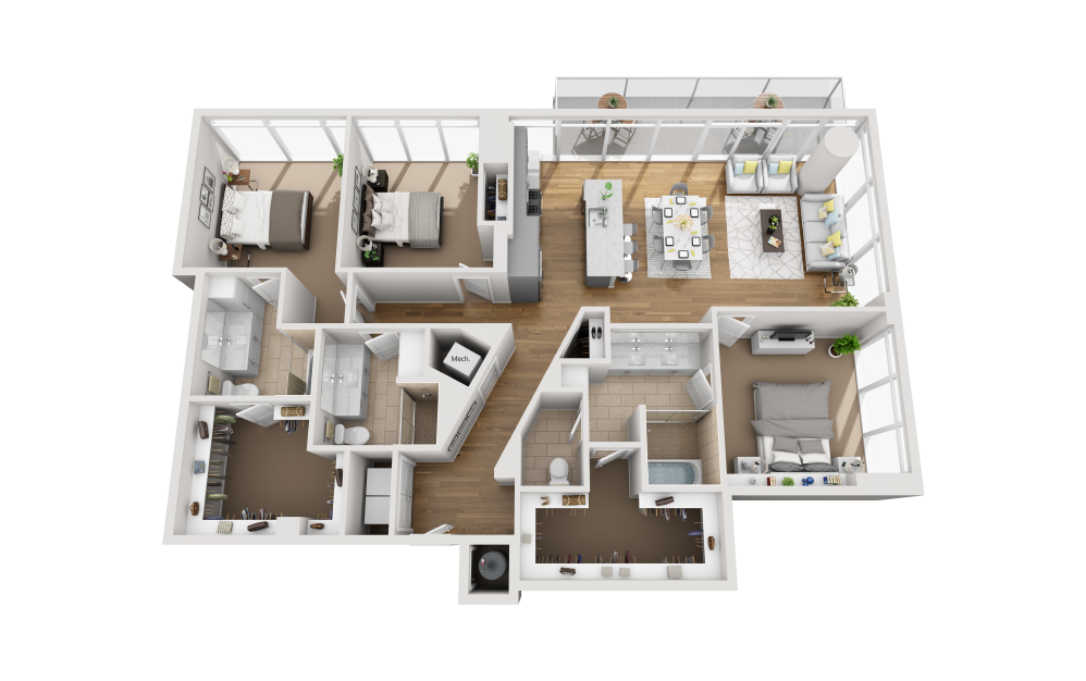 Palm - 3 bedroom floorplan layout with 2 bathrooms and 1538 square feet